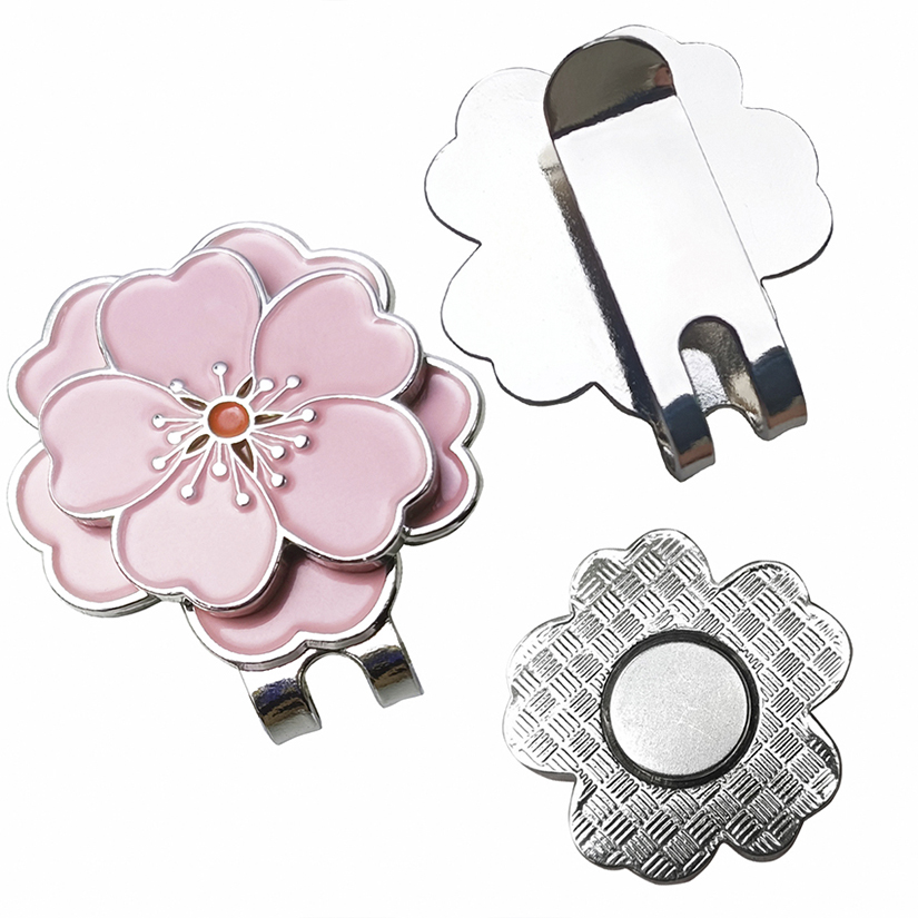 Ball Marker Set - Pola Bunga Golf Mark Pink dengan